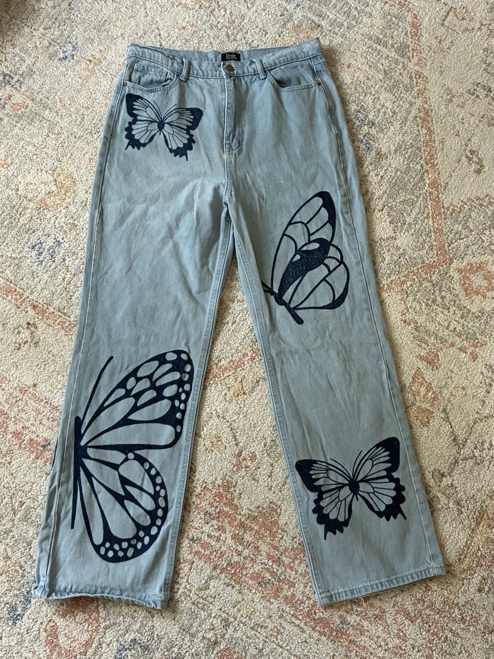 Y2K Baggy Butterfly Jeans-     Size 11